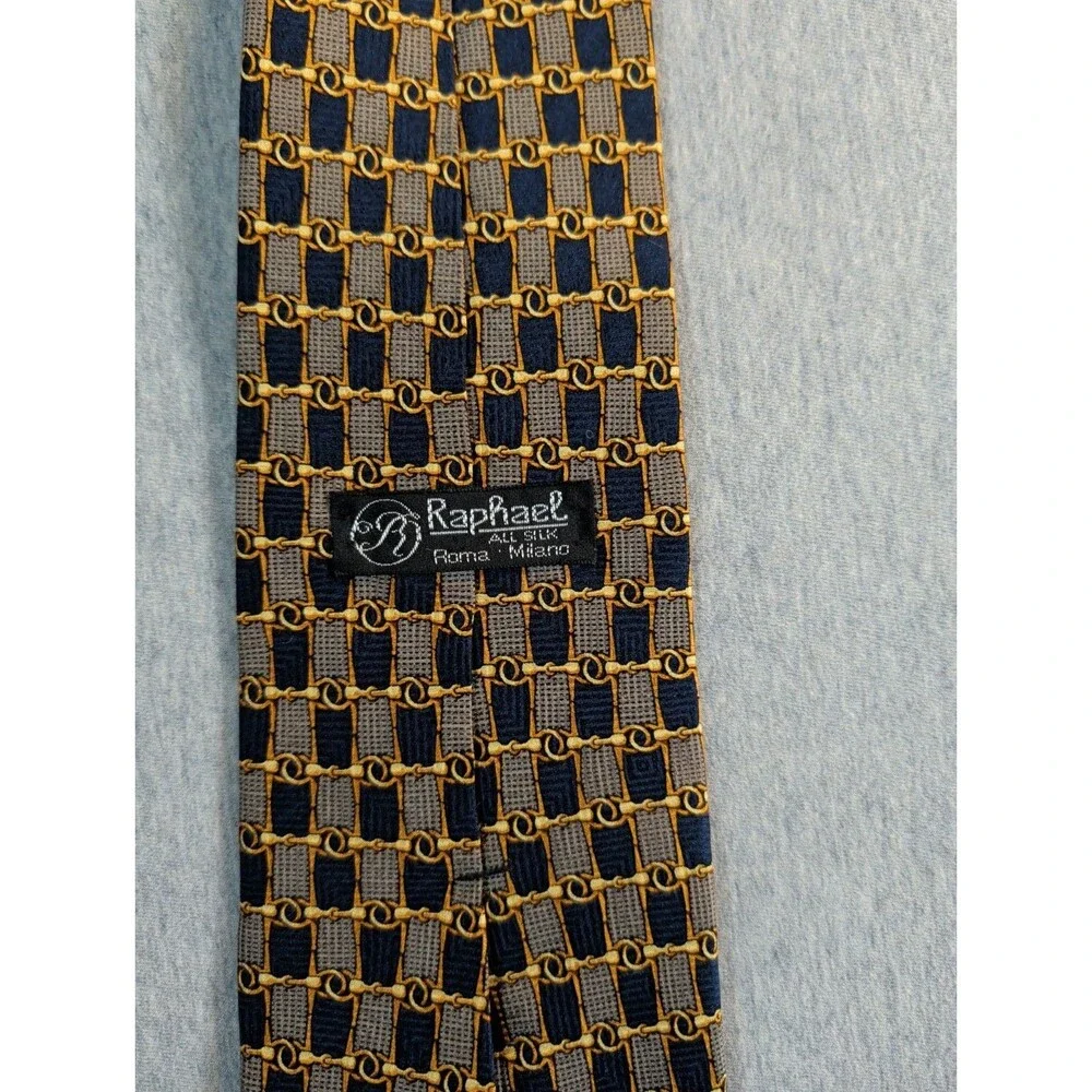 Raphael Handmade  Silk Tie Made In Milano Rome 3.75 Wide 58.5 Long Gold Accent